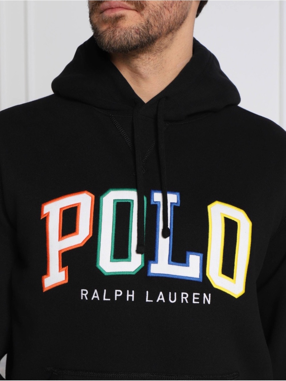 Ralph Lauren Black Hoodie with Multicolor POLO Lettering
